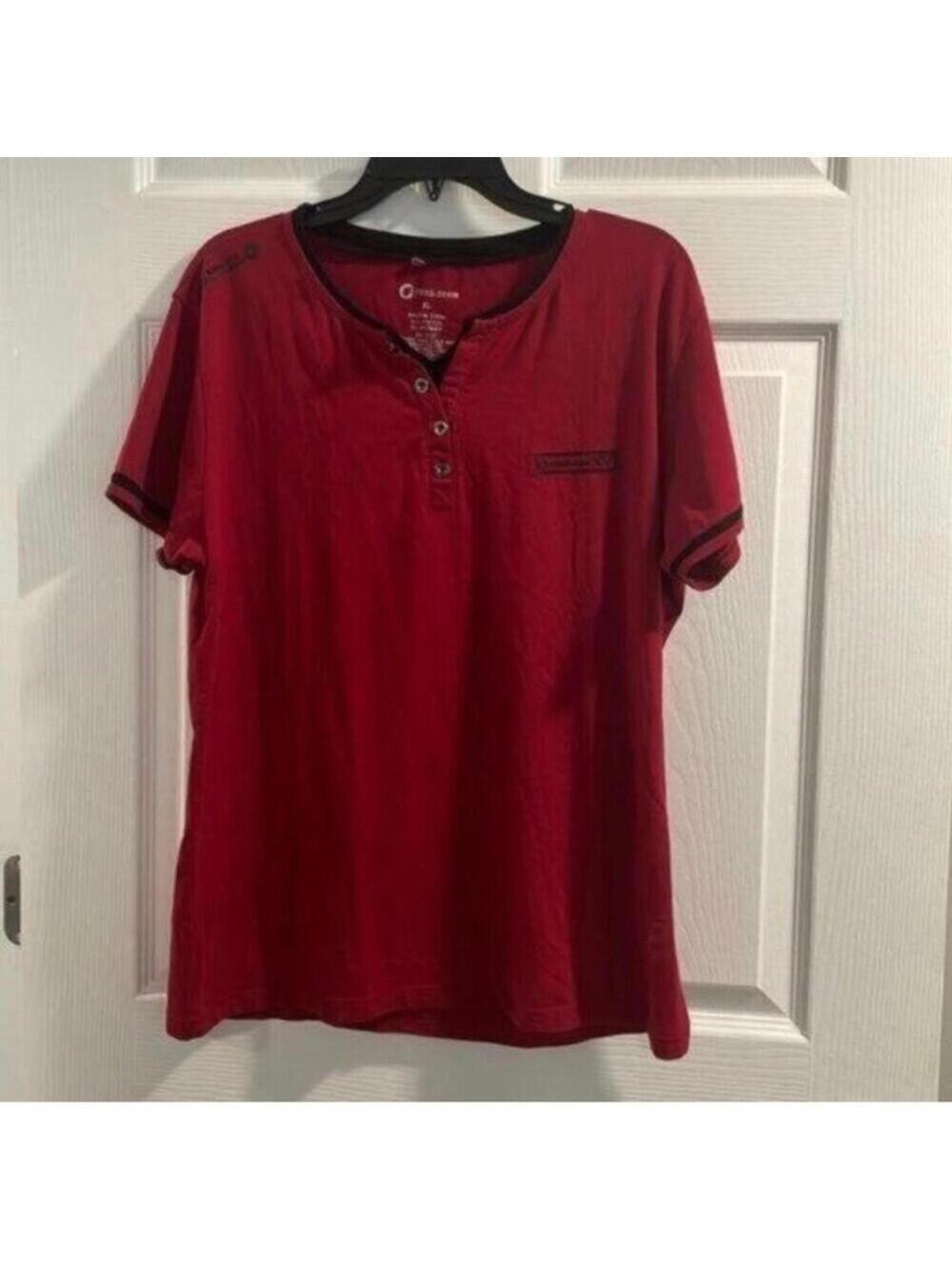 Fried Denim Red and Black Men’s popover Pull Over Shirt